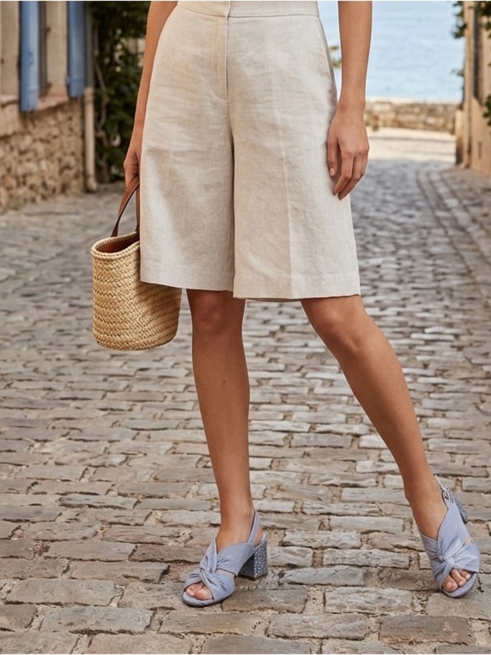 J. Crew Navy and White Striped Knotted Slingback Sandals